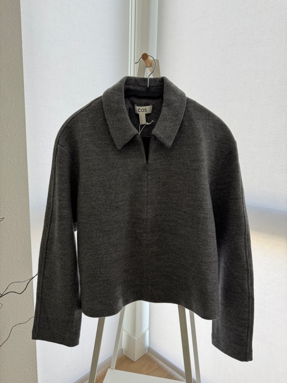 COS Charcoal Collared Wool-Blend Half Zip Pullover Sweater